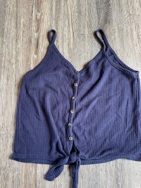Pink Rose Purple Waffle Knit Button-Front Tie-Hem Camisole